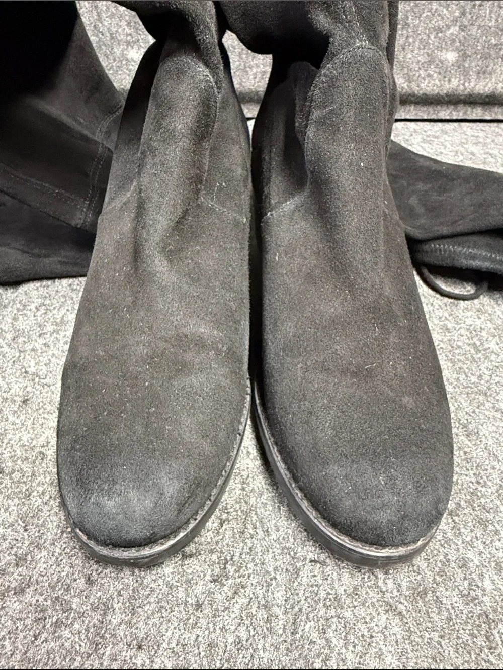 Stuart Weitzman Black Over-the-Knee Suedeover Boots with Tie Detail